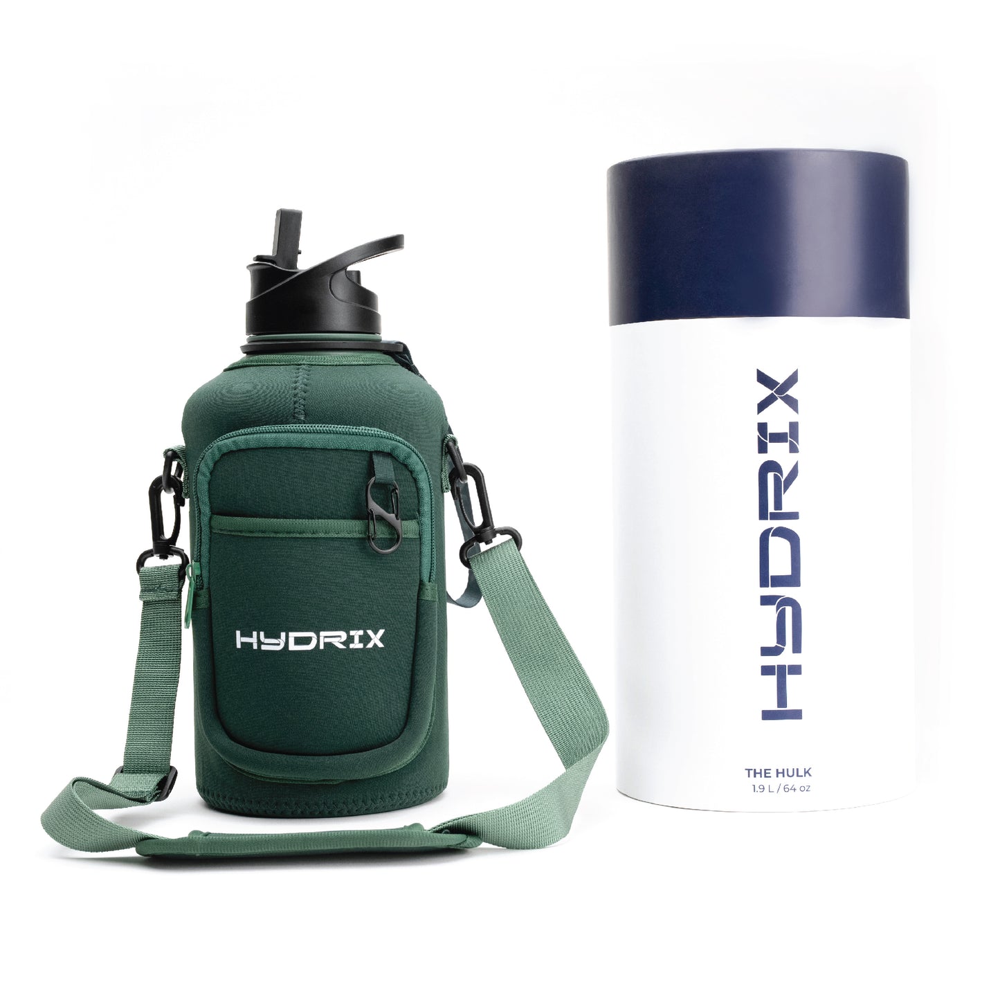 Hydrix The Hulk 64oz green insulated bottle with sleeve – best for camping, sports, or beach days in UAE